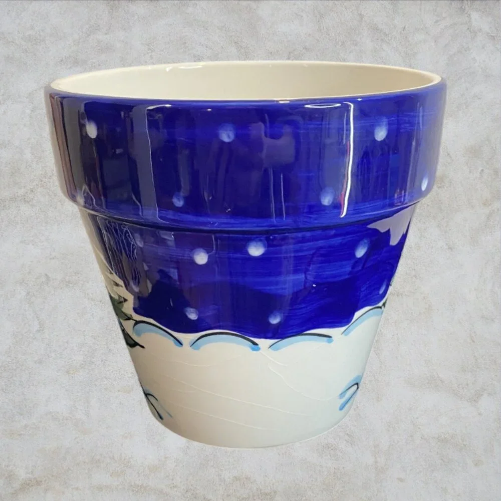 Pottery -- Winter Scene with Snowmen, Utensil Holder, Napkin Holder, Servingware